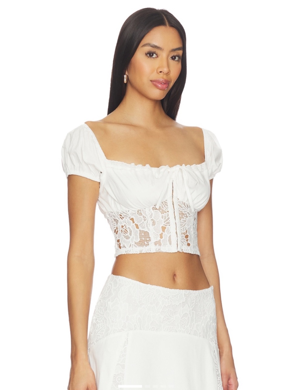 White Lace-Detail Square Neck Crop Top